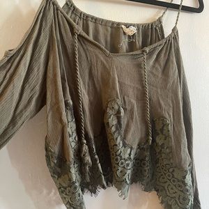 Olive Cold-Shoulder Lace Bottom Top